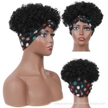 Afro Wigs Drawstring short Synthetic wigs  Kinky Culry Hair Headband Wig